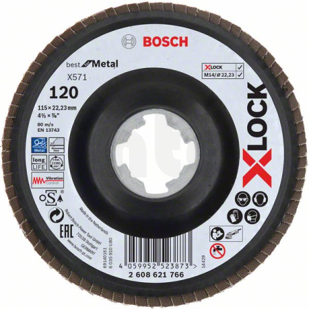 BOSCH Lamelové brusné kotouče Best for Metal systému X-LOCK, šikmá verze, plastový list, Ø 115 mm, G 120, X571, 1 kus 2608621766