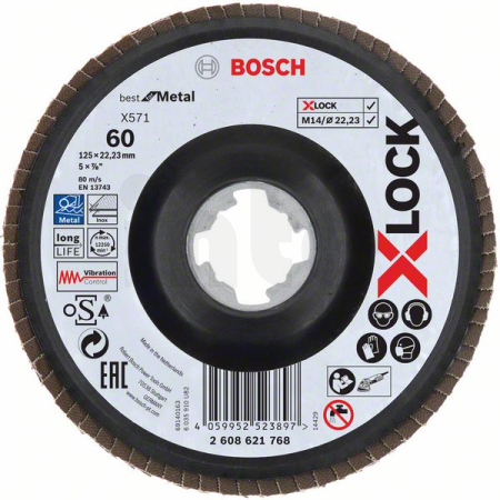 BOSCH Lamelové brusné kotouče Best for Metal systému X-LOCK, šikmá verze, plastový list, Ø 125 mm, G 60, X571, 1 kus 2608621768