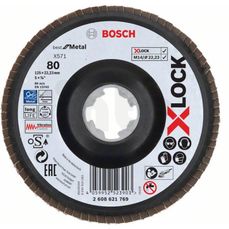 BOSCH Lamelové brusné kotouče Best for Metal systému X-LOCK, šikmá verze, plastový list, Ø 125 mm, G 80, X571, 1 kus 2608621769