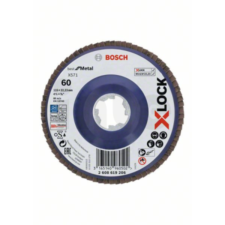 BOSCH Lamelové brusné kotouče Best for Metal systému X-LOCK, rovná verze, plastový list, Ø 115 mm, G 60, X571, 1 kus 2608619206