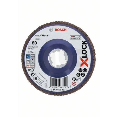 BOSCH Lamelové brusné kotouče Best for Metal systému X-LOCK, rovná verze, plastový list, Ø 115 mm, G 80, X571, 1 kus 2608619207