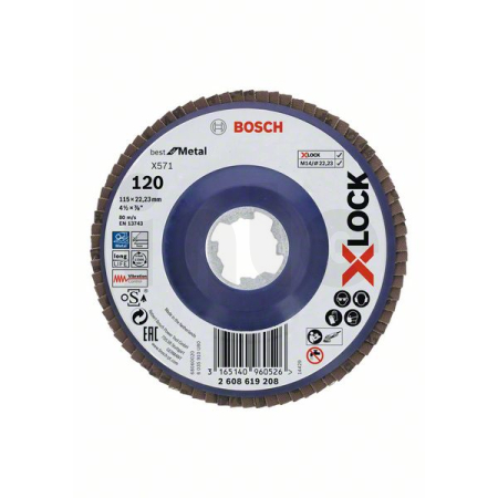 BOSCH Lamelové brusné kotouče Best for Metal systému X-LOCK, rovná verze, plastový list, Ø 115 mm, G 120, X571, 1 kus 2608619208