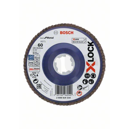 BOSCH Lamelové brusné kotouče Best for Metal systému X-LOCK, rovná verze, plastový list, Ø 125 mm, G 60, X571, 1 kus 2608619210