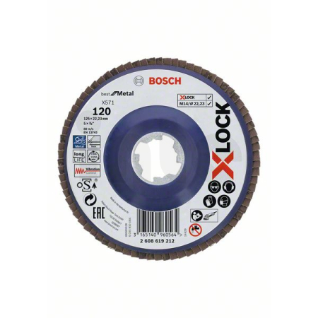 BOSCH Lamelové brusné kotouče Best for Metal systému X-LOCK, rovná verze, plastový list, Ø 125 mm, G 120, X571, 1 kus 2608619212