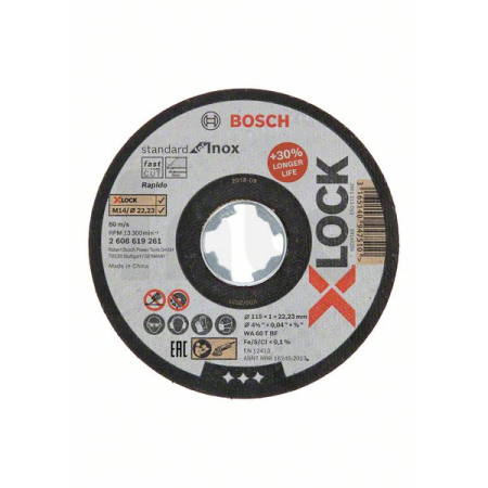 BOSCH Plochý řezný kotouč Standard for Inox systému X-LOCK 115×1×22,23 mm 2608619261