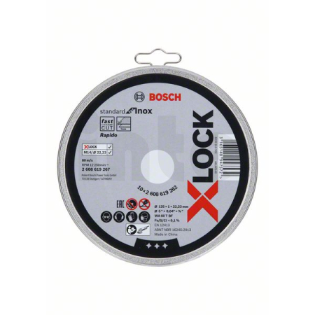 BOSCH Plochý řezný kotouč Standard for Inox systému X-LOCK, 125×1×22,23 mm 2608619262