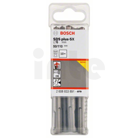 BOSCH Vrták do betonu PRO SDS plus-5X, 6 × 50 × 110 mm, 10 ks 2608833891
