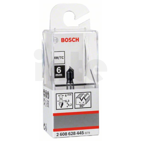 BOSCH Drážkovací fréza tvaru V, 6 mm, D1 6,35 mm, L 9,2 mm, G 48 mm, 90° 2608628445