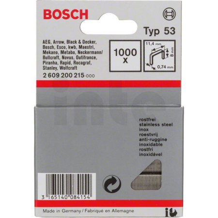 BOSCH Sponky do sponkovačky z tenkého drátu, typ 53, nerezové 2609200215