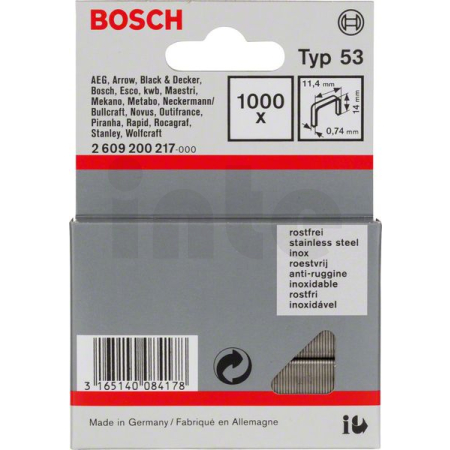 BOSCH Sponky do sponkovačky z tenkého drátu, typ 53, nerezové 2609200217