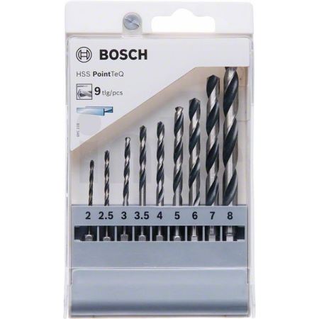 BOSCH 9dílná sada spirálových vrtáků HSS PointTeQ Hex 2–8 mm 2607002826