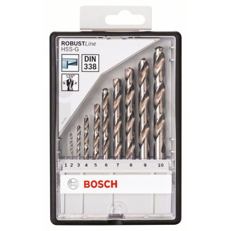 BOSCH Sada spirálových vrtáků do kovu HSS-G, Robust Line, 135° 1–10 mm, 10 kusů 2607010535