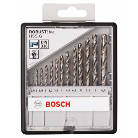 BOSCH Sada spirálových vrtáků do kovu HSS-G, Robust Line, 135° 1,5–6,5 mm, 13 kusů 2607010538