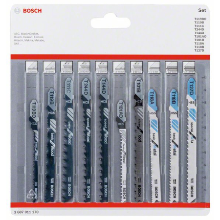 BOSCH 10 dílná sada pilových plátků se stopkou T Wood and Metal 2607011170