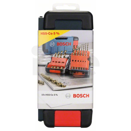 BOSCH 18dílná sada spirálových vrtáků do kovu HSS-Co, Toughbox, DIN 338, 135° 1–10 mm 2607017047