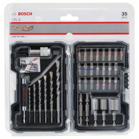 BOSCH 35dílná sada spirálových vrtáků CYL-3 a šroubovacích nástavců Extra Hard, PH, PZ, SL, H, T  2607017326