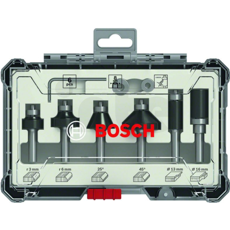 BOSCH Sada fréz s 8mm vřetenem Trim&Edging, 6 ks 2607017469