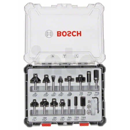 BOSCH Smíšená sada tvarových fréz s vřetenem Ø 8 mm, 15 ks 2607017472