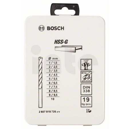 BOSCH 19dílná sada vrtáků do kovu HSS-G, DIN 338, 135° v kovové kazetě, 1–10 mm 2607018726