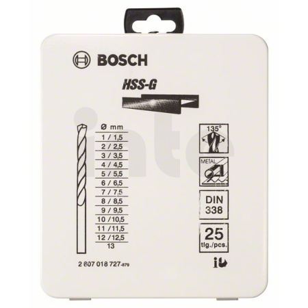 BOSCH Sada spirálových vrtáků do kovu HSS-G, DIN 338, 135° v kovové kazetě, 1–13 mm, 25 kusů 2607018727