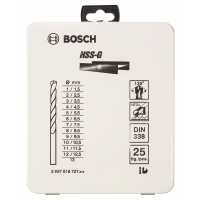 BOSCH Sada spirálových vrtáků do kovu HSS-G, DIN 338, 135° v kovové kazetě, 1–13 mm, 25 kusů 2607018727
