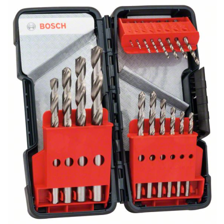 BOSCH Sada spirálových vrtáků do kovu HSS-G, Toughbox, DIN 338, 135° 1–10 mm, 18 kusů 2607019578