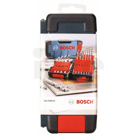BOSCH Sada spirálových vrtáků do kovu HSS-G, Toughbox, DIN 338, 135° 1–10 mm, 18 kusů 2607019578
