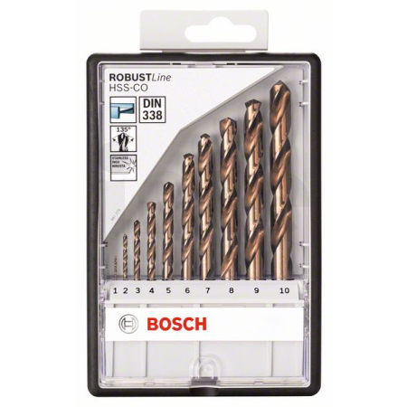 BOSCH 10dílná sada spirálových vrtáků do kovu Robust Line HSS-Co 1–10 mm 2607019925