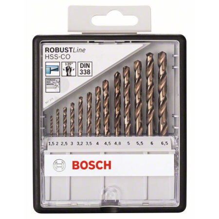 BOSCH 13dílná sada spirálových vrtáků do kovu Robust Line HSS-Co 1,5–6,5 mm 2607019926