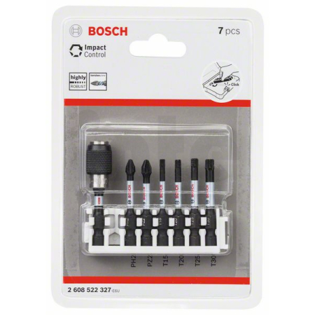 BOSCH Souprava šroubovacích nástavců Impact Control, 7 kusů, 1×PH2;1×PZ2;1×T15;1×T20;1×T25;1×T30 2608522327