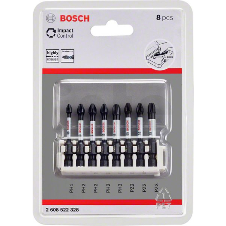 BOSCH Souprava nástavců Impact Control Power Bit, 8 kusů, 1×PH1;3×PH2;1×PH3;2×PZ2;1×PZ3 2608522328