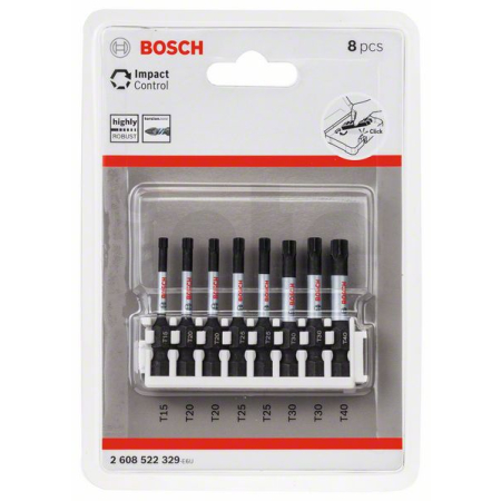 BOSCH Souprava nástavců Impact Control Power Bit, 8 kusů, 1×T15;2×T20;2×T25;2×T30;1×T40 2608522329