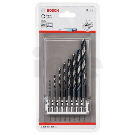 BOSCH Balení spirálových vrtáků HSS Impact Control 2–10 mm, 8 kusů 2608577139