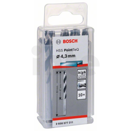 BOSCH Spirálový vrták HSS PointTeQ 4,3 mm, 10 ks 2608577211