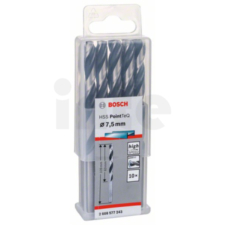 BOSCH Spirálový vrták HSS PointTeQ 7,5 mm, 10 ks 2608577243