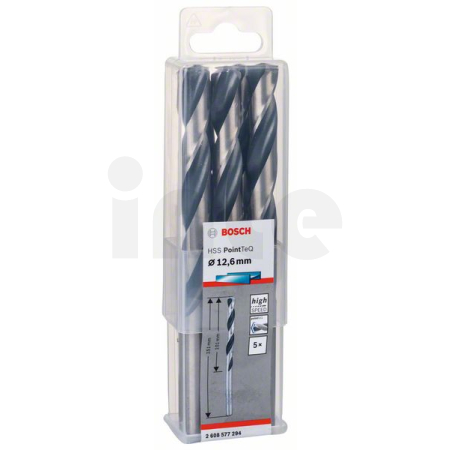BOSCH Spirálový vrták HSS PointTeQ 12,6 mm, 5 ks 2608577294