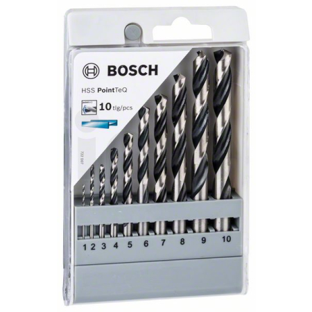 BOSCH Sada spirálových vrtáků HSS PointTeQ 1–10 mm, 10 kusů 2608577348