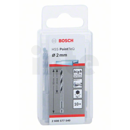 BOSCH Spirálový vrták HSS PointTeQ Hex 2 mm, 10 ks 2608577540
