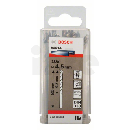 BOSCH Vrtáky do kovu HSS-Co, DIN 338, 10 ks 2608585883