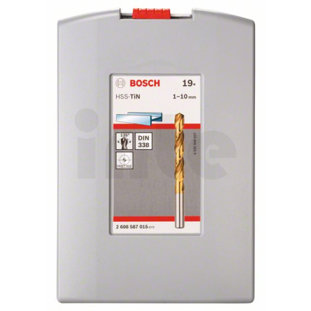 BOSCH 19 dílná sada spirálových vrtáků do kovu HSS-TiN (titanový povrch), ProBox, 1–10 mm 2608587015