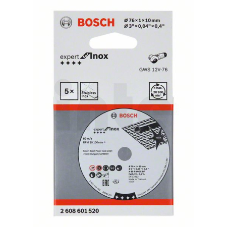 BOSCH Řezný kotouč Expert for Inox 5 ks × 76 × 1 × 10 mm 2608601520