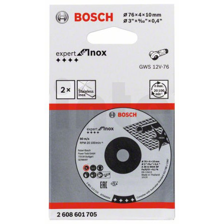 BOSCH Brusný kotouč 76 × 4 × 10 mm, 2 ks, Expert for INOX 2608601705