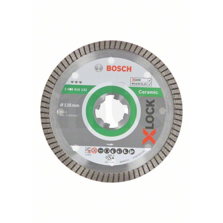 BOSCH Diamantový řezný kotouč Best for Ceramic Extraclean Turbo systému X-LOCK, 125×22,23×1,4×7 2608615132