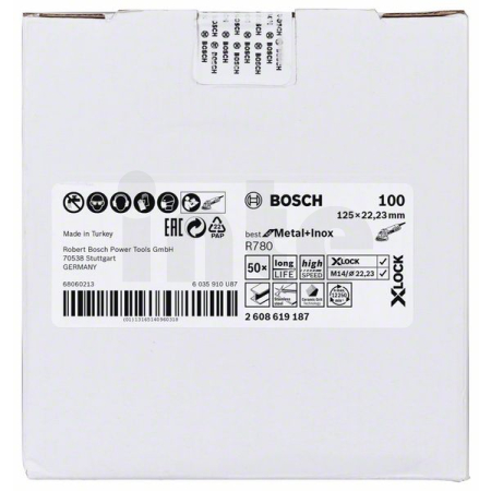 BOSCH Fíbrový kotouč Best for Metal + Inox systému X-LOCK, 125 mm, G100, otvor ve tvaru hvězdy, R780 2608619187