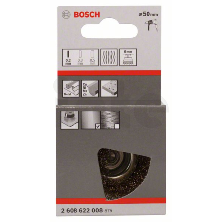 BOSCH Hrnkový kartáč, zvlněný drát, 50×0,2 mm, mosazný povrch 2608622008