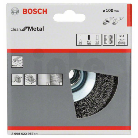 BOSCH Zkosený kartáč, zvlněný drát, 100 mm, ocel 2608622057