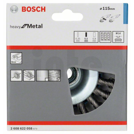 BOSCH Zkosený kartáč, copový, 115 mm, ocel 2608622058