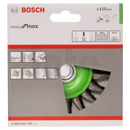 BOSCH Kotoučový drátěný kartáč, copánkový, 115, nerezová ocel 2608622106