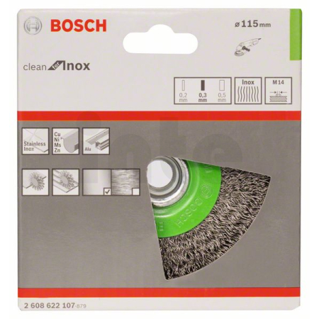 BOSCH Kotoučový drátěný kartáč, zvlněný drát, 115, nerezová ocel 2608622107