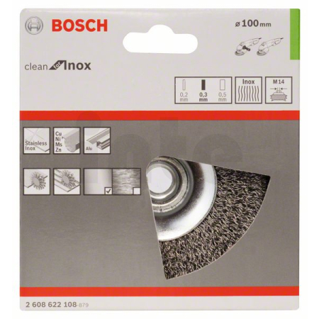 BOSCH Zkosený kartáč, zvlněný drát, 100, nerezová ocel 2608622108